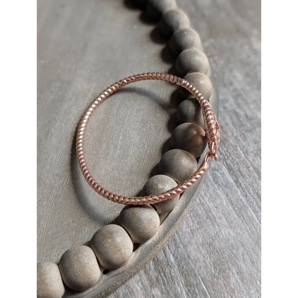 TORY BURCH Rose Gold Rope Logo Hinged Cuff Bangle